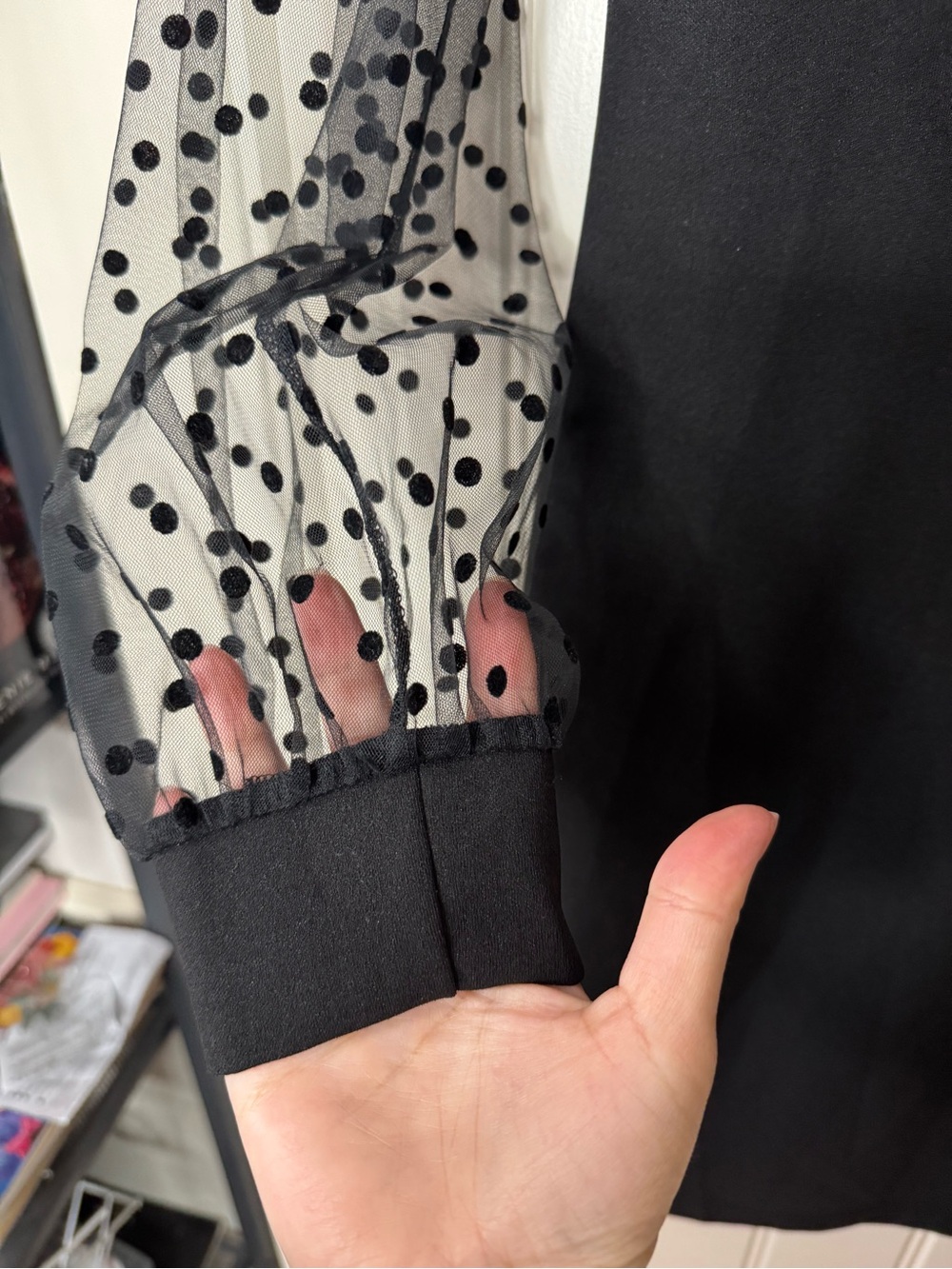 2/for $20 🪩 SHEIN Black Sheer Polka Dot Sleeves Mini Dress (Women’s X-Large) - Picture 8 of 11